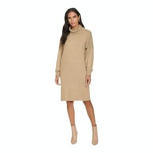 Calvin Klein Embellished Cowl-Neck Beige Long-Sleeve Sweater Dress Size Large L